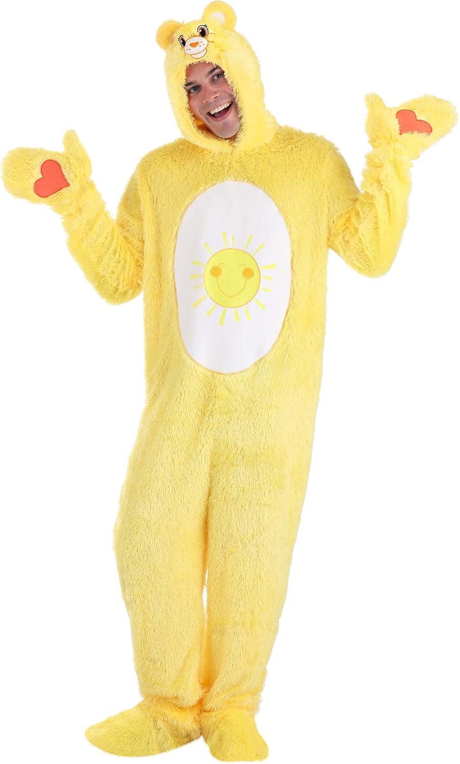 imageCare Bears Adult Funshine Bear Costume With Hooded Jumpsuit ampamp Mitts Officially LicensedBundle W Makeup Kit