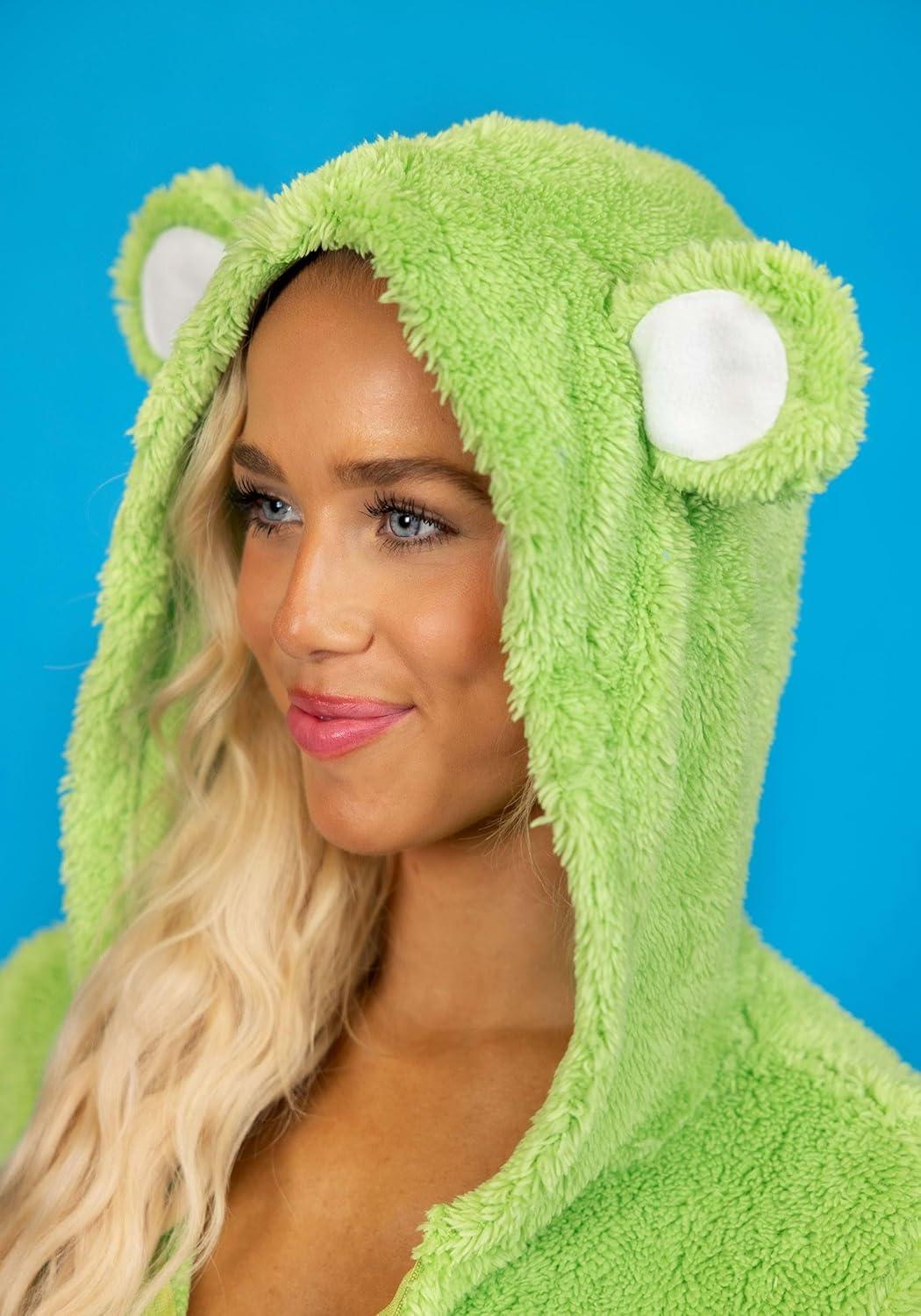 imageCare Bears Costume for Women Adult Good Luck Bear Hooded Sherpa Fleece Romper Officially Licensed