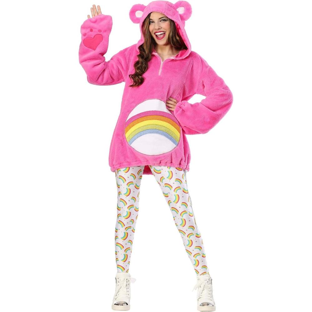 imageCare Bears Deluxe Cheer Bear Hoodie Halloween Costume for Women  Rainbow Leggings  80s TV Cartoon OutfitCare Bears Cheer Bear Hoodie