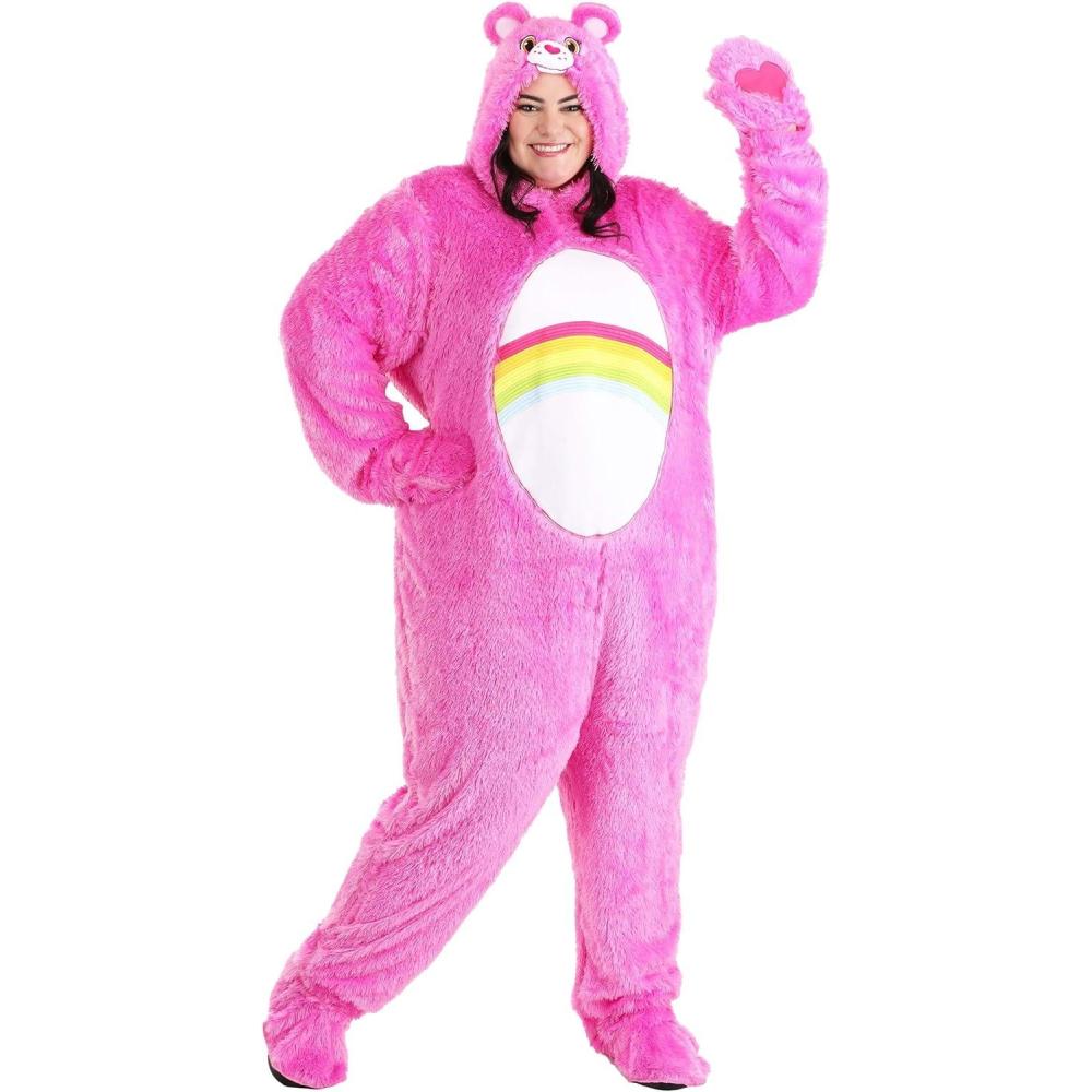 imageCheerful Care Bears Adult Plus Size Classic Cheer Bear Costume  Fuzzy Halloween JumpsuitBundle W Makeup Kit