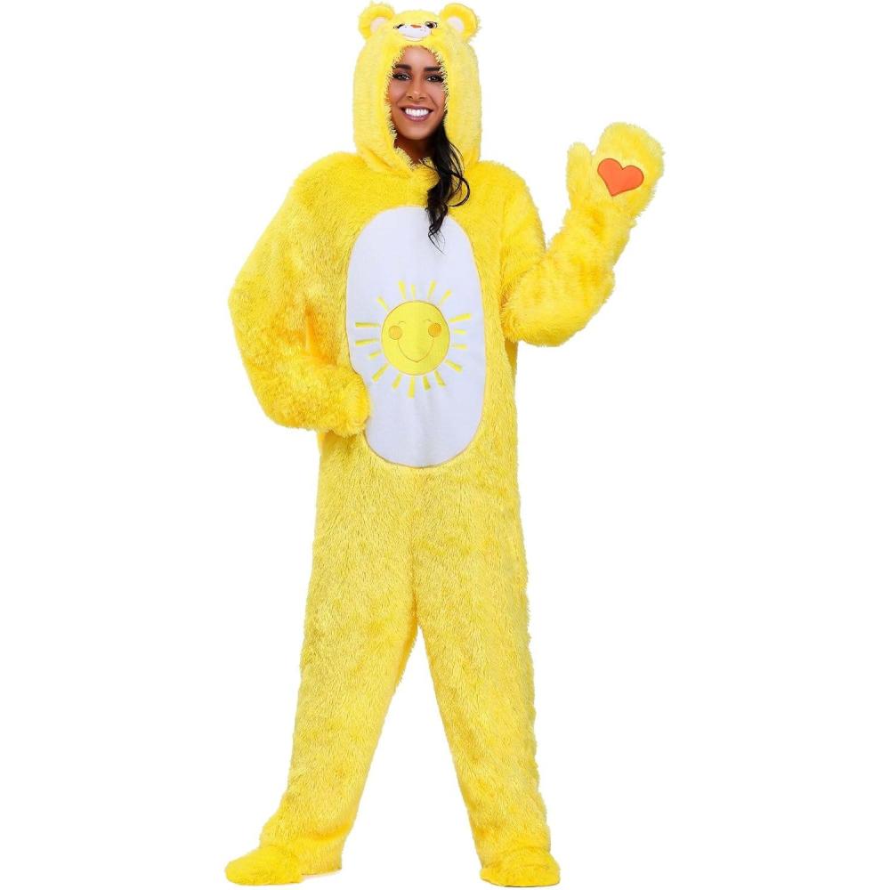 imageFunshine Bear Plus Size Costume with Authentic Care Bears Details Fuzzy Faux Fur Jumpsuit For HalloweenCostume