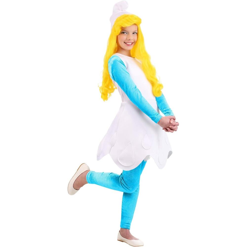 imageGirls The Smurfs Smurfette Costume Classic Smurfs DressUp Outfit with Hat and Blonde Wig