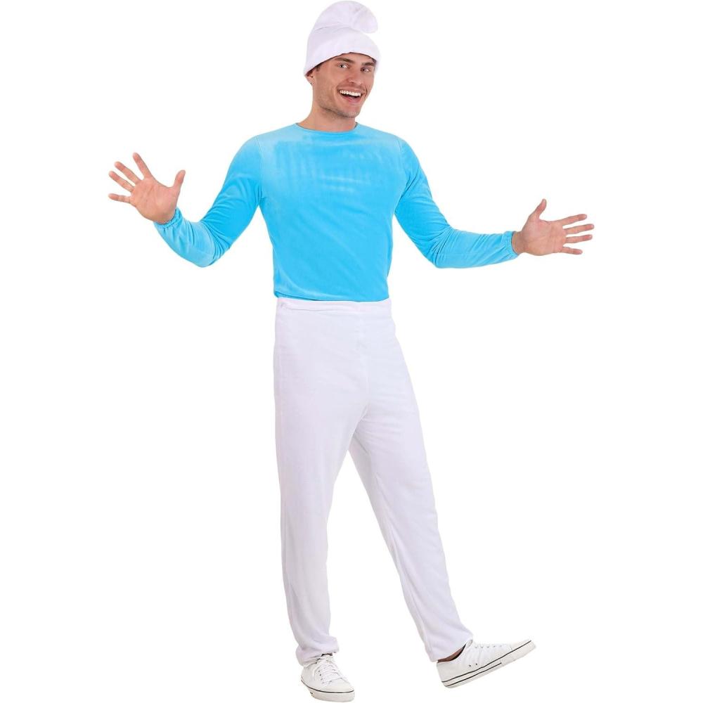 imageThe Smurfs Adult Costume Vintage 80s 90s TV Show Character Cosplay Blue Outfit