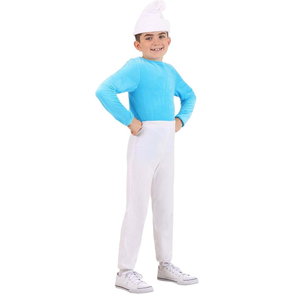 imageThe Smurfs Smurf Costume for Kids Blue Forest Smurfling Outfit for Halloween Boys 80s Cartoon Character