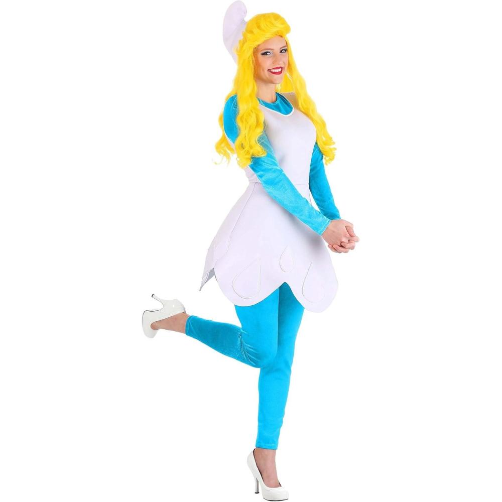 imageThe Smurfs Womens Smurfette Costume Dress  Vintage 80s 90s TV Show Character Cosplay  Blue Smurf Outfit