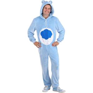 Care Bear Grumpy Bear Hooded Jumpsuit Costume for Adults with Makeup Kit Bundle Option(Costume)