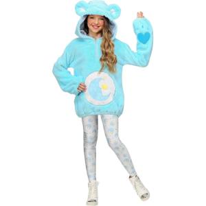 Care Bears Bedtime Bear Girls Deluxe Hoodie Costume Top with Belly Badge, Leggings