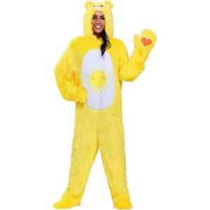 Funshine Bear Plus Size Costume with Authentic Care Bears Details, Fuzzy Faux Fur Jumpsuit For Halloween(Costume)