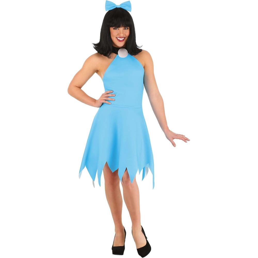 imageFlintstones Betty Rubble Costume for Women Blue Dress Cavewoman Outfit for Stone Age DressUp ampamp HalloweenBundle W Wig