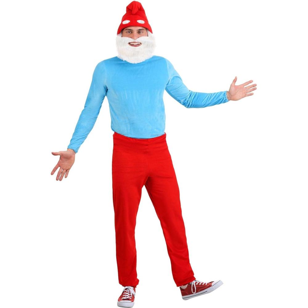imageMens Papa Smurf Costume  Shirt Pants Hat Beard  Leader of The Smurfs