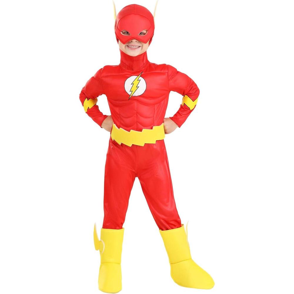 imageKids Deluxe Classic Flash Costume for Toddlers  DC Comics Superhero Costume  Muscle Chest Mask ampamp Boot Covers