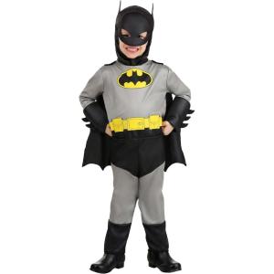 Toddler Classic Batman Costume, Black Superhero Suit, Cape, Mask & Foam Muscles for Movie Hero Cosplay Dress-Up