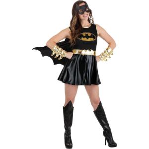 Women’s Heroic Batgirl Costume – 5 Pc. Batman Dress, Cape, Mask, Belt & Gauntlets, DC Comics Superhero Cosplay
