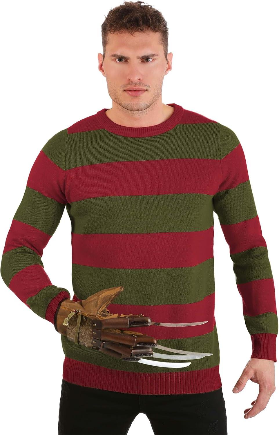 imageNightmare on Elm Street Freddy Krueger Striped Sweater Halloween Horror Movie Character Ugly Sweater