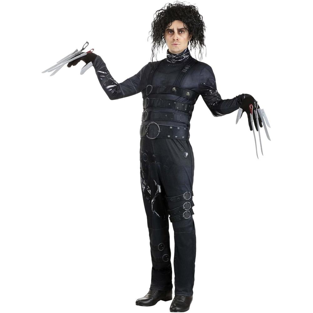 imageEdward Scissorhands Mens Costume Jumpsuit with Scissor Gloves and 10 Blades