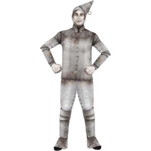 Adult Silver Tin Man Halloween Costume Shirt, Pants, Gloves, Boot Covers, Hood