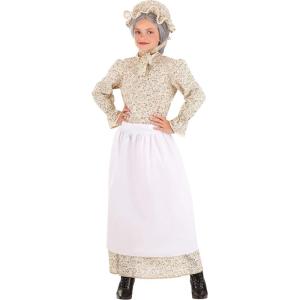 Auntie Costume for Girls – Floral Print Calico Dress with Apron and Bonnet