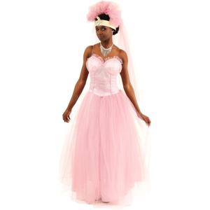 Coming to America Wedding Dress Costume – Pink Tulle Gown with Pearls, Veil, and Crown