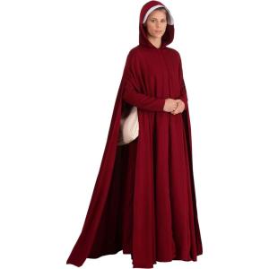 Handmaid’s Tale Adult Deluxe Cloak Costume Womens, Crimson Red Hooded Robe Halloween Outfit
