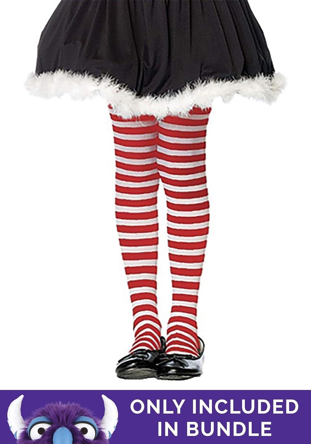 imageFun Costumes Girls Christmas Elf Costume with Hat Belt and Shoe Covers Santas Helper Dress for Holiday FestivitiesBundle W Tights