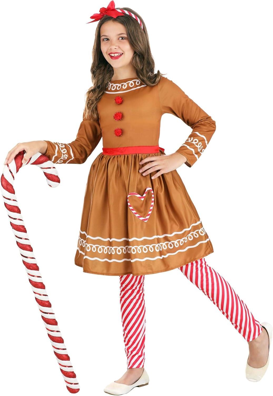 imageGingerbread Costume Dress  Holiday Outfit Candy Striped Leggings Matching Headband  Girls Christmas Dresses