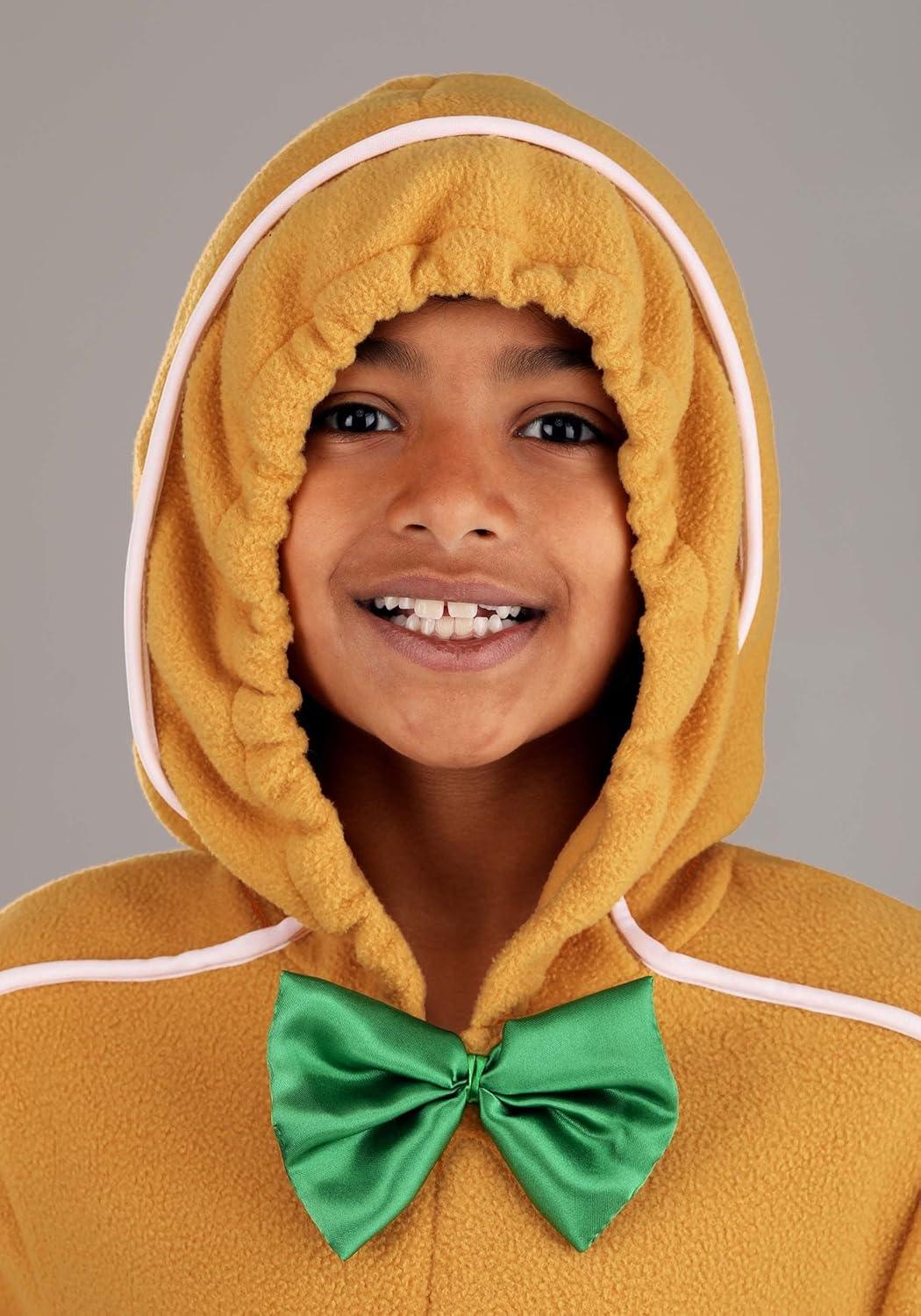imageGingerbread Man Kids Costume  Hooded Onesie with Felt Buttons Green Bowtie ampamp Elastic CuffsBrown