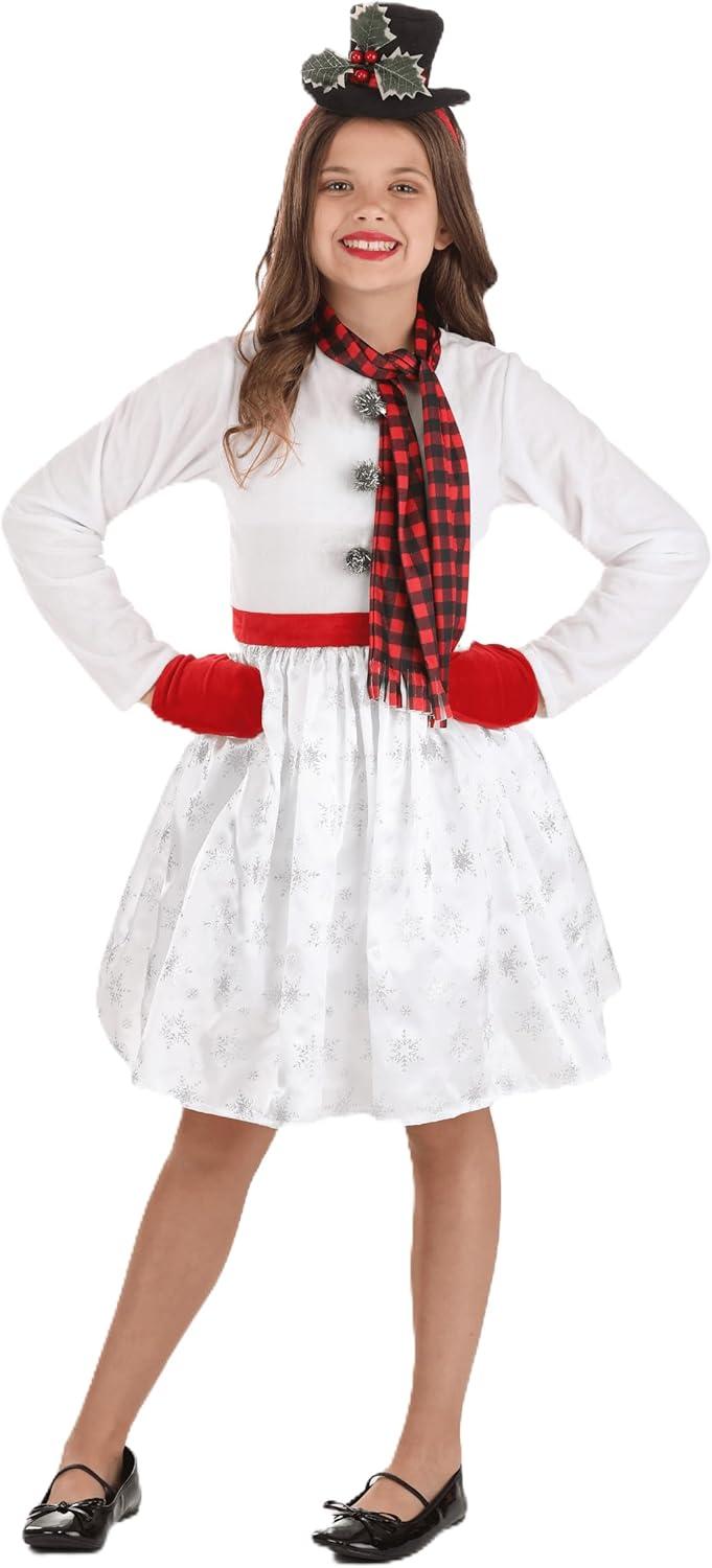 imageKids Snowgirl Costume  Glitter Snowman Dress Scarf Mittens  Holiday Costumes