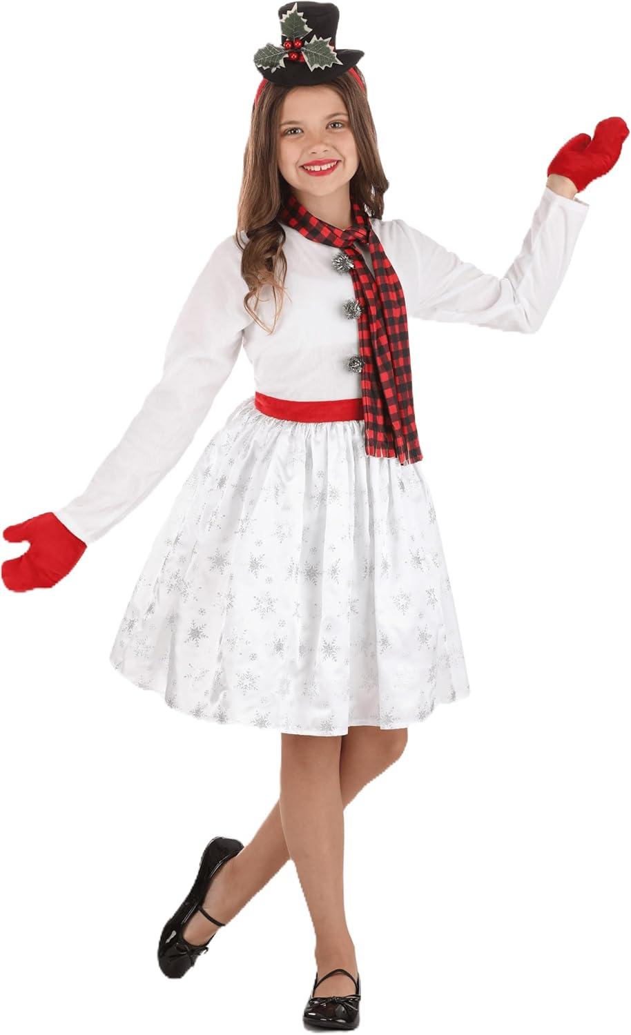 imageKids Snowgirl Costume  Glitter Snowman Dress Scarf Mittens  Holiday Costumes