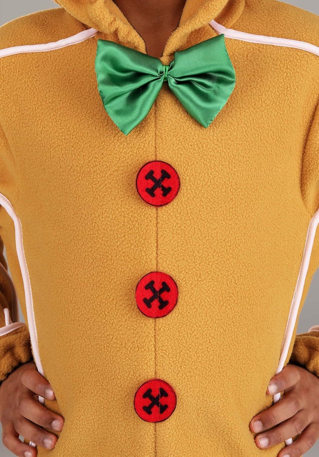 imageToddler Gingerbread Man Costume  Cozy Hooded Holiday Jumpsuit Satin Bow Red ButtonsMulticolor