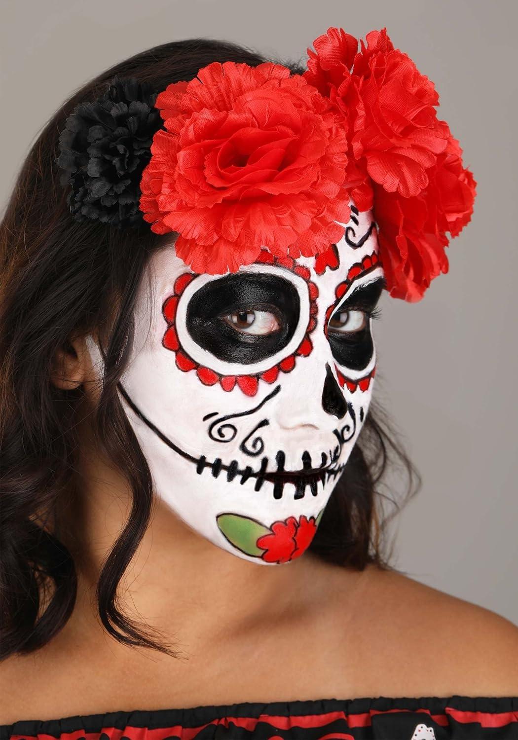 imageWomens Day of the Dead Sugar Skull Costume Dress Belt Headpiece