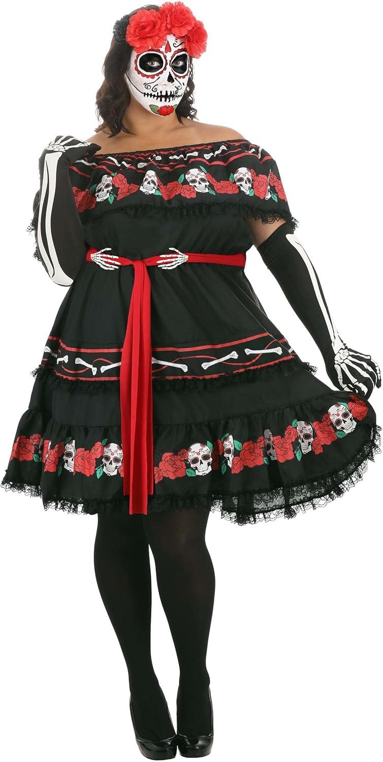 imageWomens Day of the Dead Sugar Skull Costume Dress Belt Headpiece