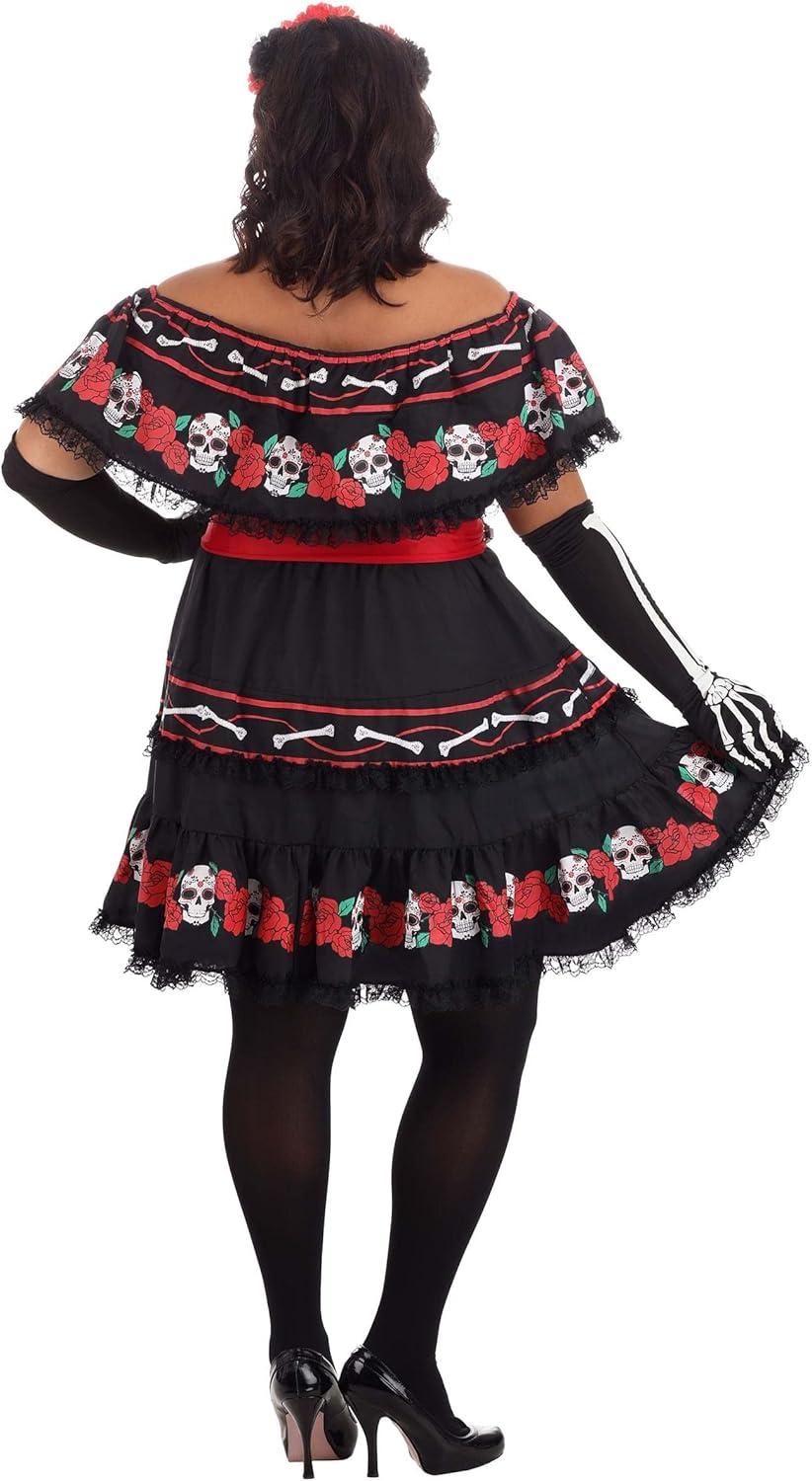 imageWomens Day of the Dead Sugar Skull Costume Dress Belt Headpiece