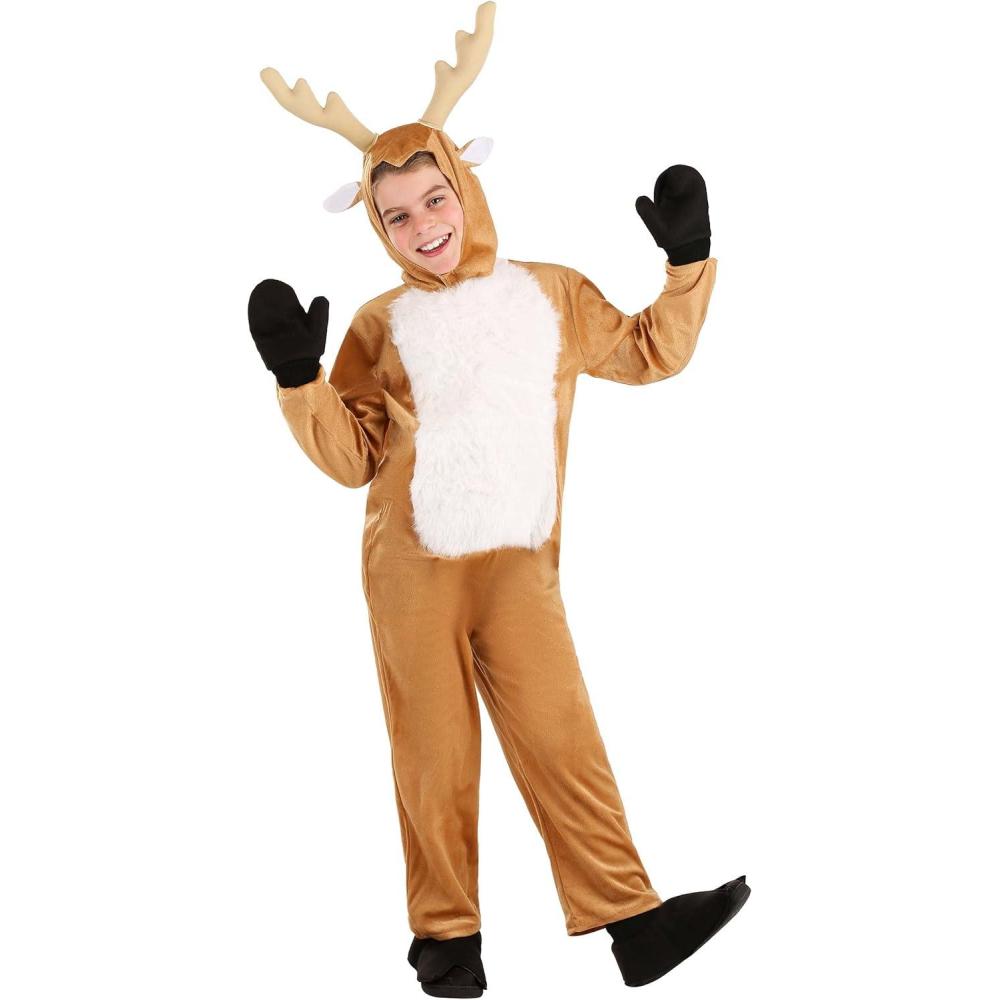 imageKids Reindeer Costumes  Christmas Onesie Deer Outfit For Boys And Girls  Headpiece IncludedBundle W Makeup Kit