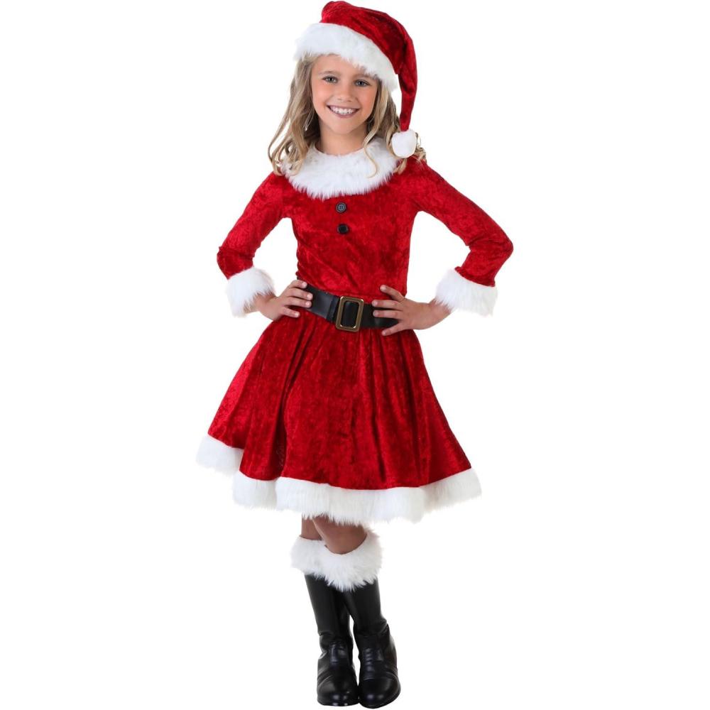 imageSantas Little Helper Red Crushed Velvet Mrs Claus Costume with Hat Perfect for Holiday Festivities and Photos