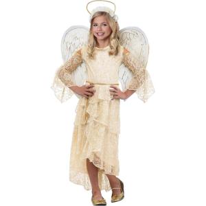 Angel Costume Dress For Girls | Heavenly Outfit With Back Zipper, Wings And Halo, Ivory Color