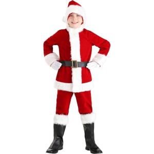 Child Santa Claus Costume Deluxe Festive Christmas Outfit with Faux Fur Trim, Velvet Cap, Belt & Boot Tops for Kids