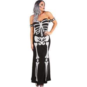 High Fashion Skeleton Costume for Women – Ponte Knit Dress with Flocked Skeleton Design, Glitter Details