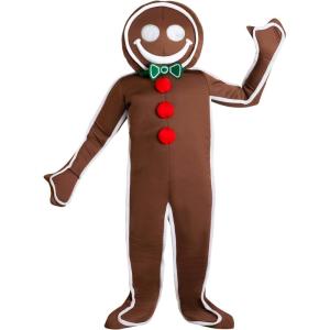 Kid’s Iced Gingerbread Man Costume – Jumpsuit with Mitts, Shoe Covers, and Headpiece
