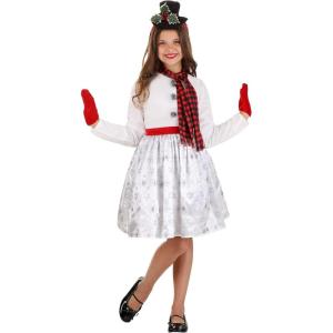 Kids Snowgirl Costume | Glitter Snowman Dress, Scarf, Mittens | Holiday Costumes