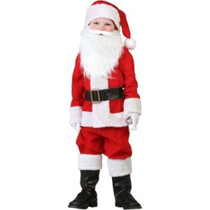 Toddler Santa Claus Costume with Hat, Jacket, Pants, Belt, Gloves, & Boot Tops for Christmas Holiday Celebrations(Costume)
