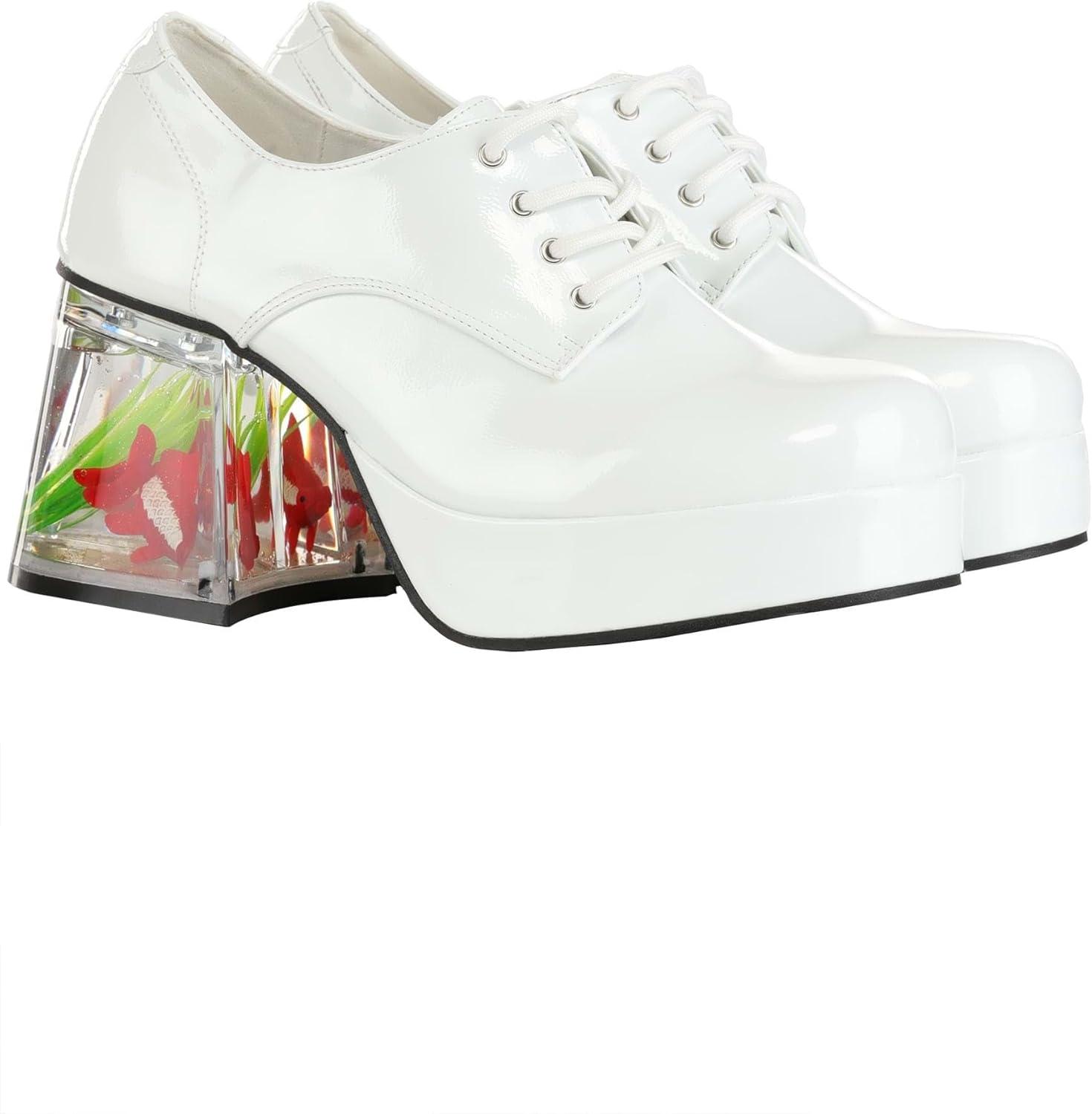 imageAdult Black or White Goldfish Platform Shoes Costume Lace Up Footwear ampamp Fishtank Heel Retro Disco Party ShoesWhite