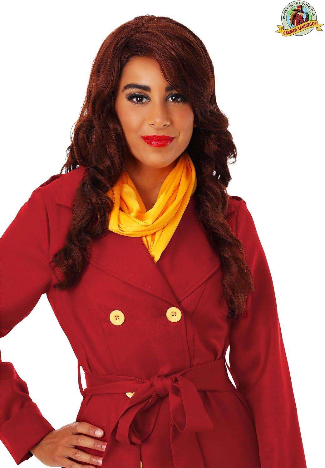 imageFun Costumes Carmen Sandiego Costume Wig Faux Hair Elastic Mesh Cap Accessories BrownStandard