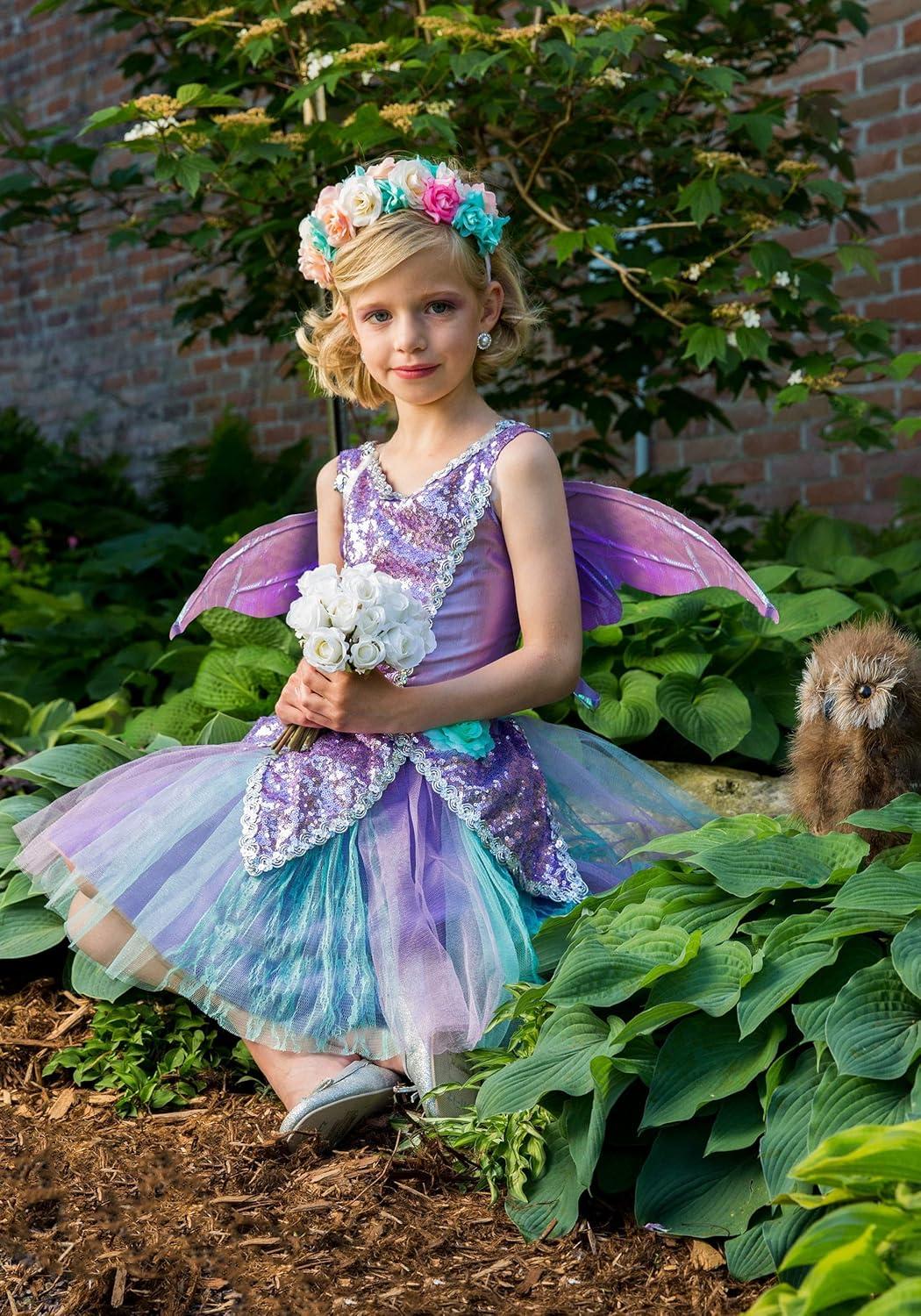 imageGarden Fairy Costume for Girls Kids Fairy Princess Flower Dress with Wings Sequined Bodice Layered SkirtCostume