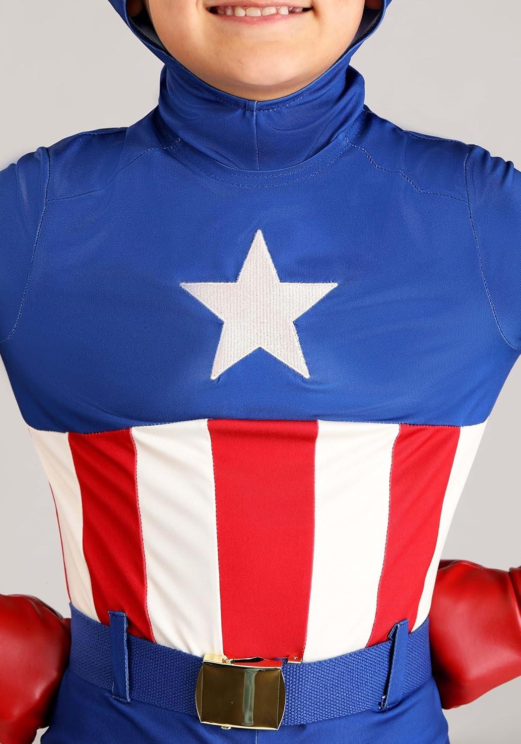 imageJazwares Boys Premium Marvel Captain America Costume Classic Cap Suit with Cowl Gloves and Boot CoversExtra Small