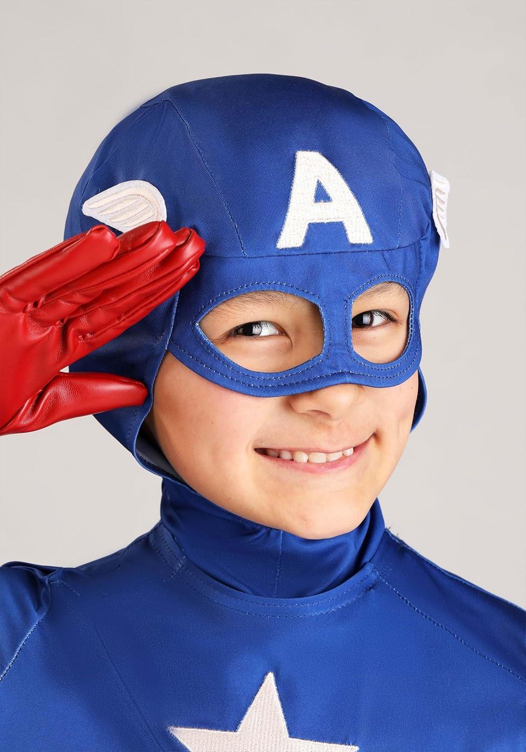 imageJazwares Boys Premium Marvel Captain America Costume Classic Cap Suit with Cowl Gloves and Boot CoversExtra Small