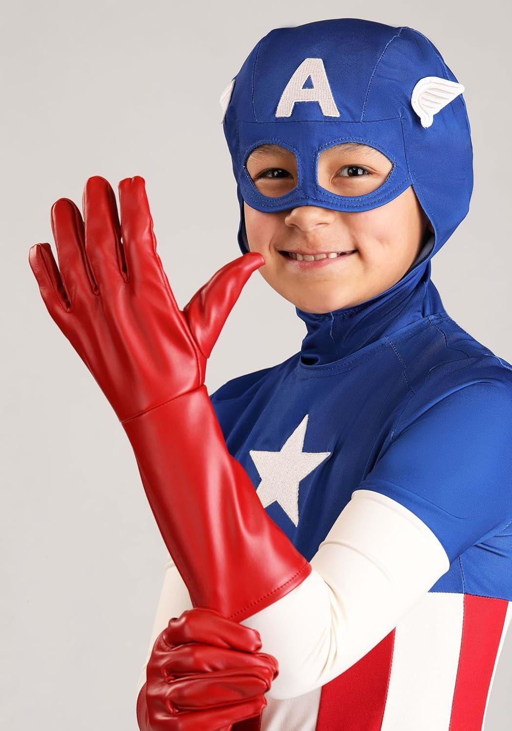 imageJazwares Boys Premium Marvel Captain America Costume Classic Cap Suit with Cowl Gloves and Boot CoversExtra Small