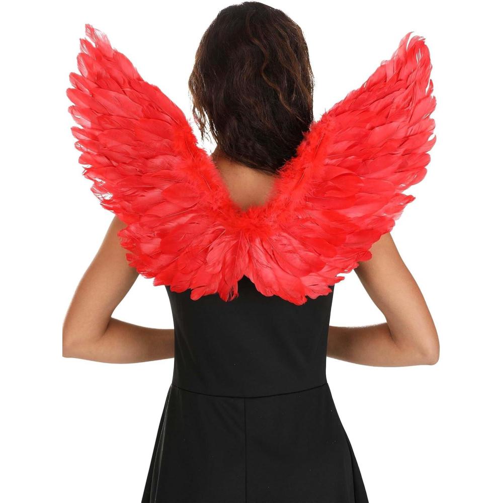 imageFun Costumes Adult Feathered Devil Angel Wings Costume Accessory Red Feather Wings for Mens ampamp Womens Cosplay Party STStandard