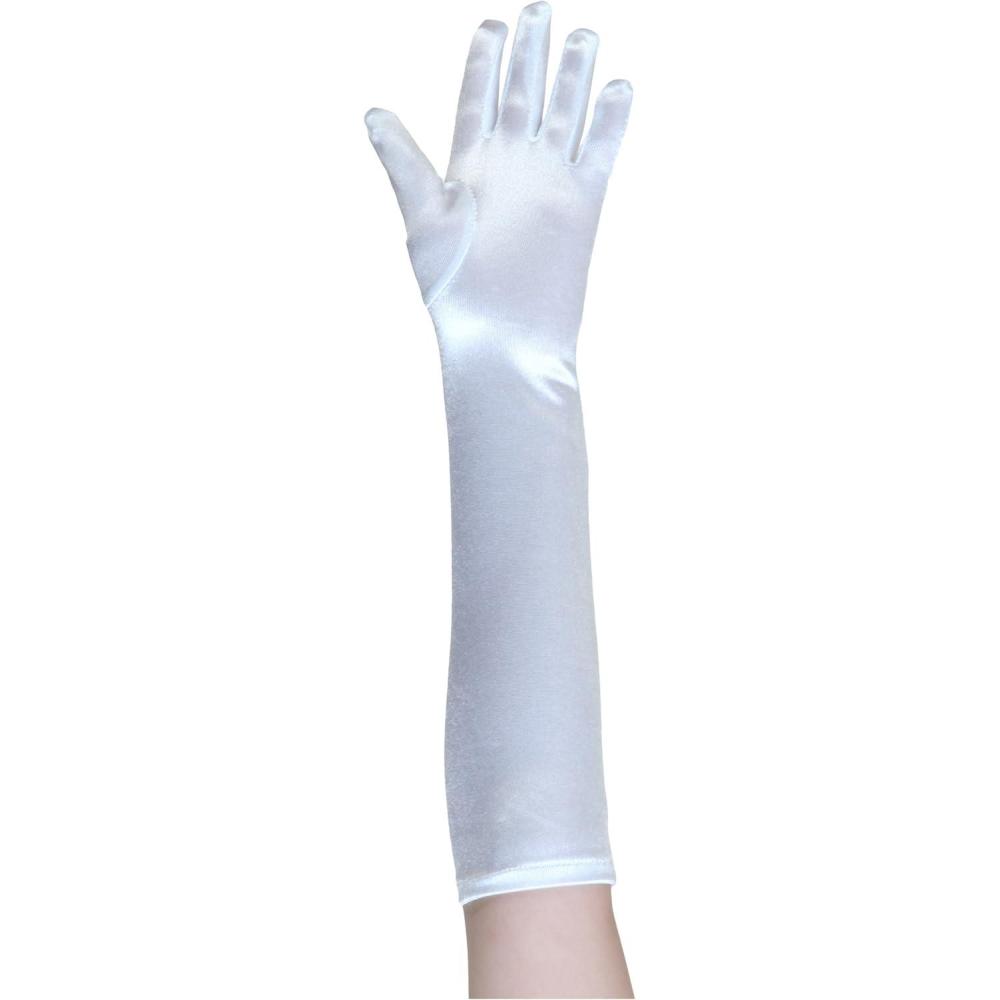 imageKids White Gloves Stretch Knit Elbow Length One Size Fits Most Children
