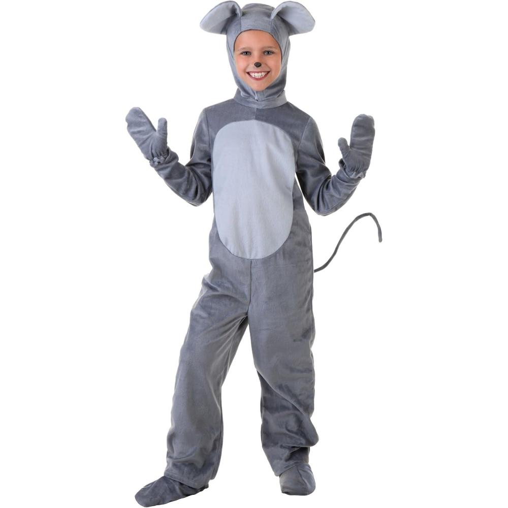 imageMouse Costume for Children  Merry Mouse Jumpsuit with Bendable Tail Mitts and Mock Turtle NeckGrey BellyCute  Playful