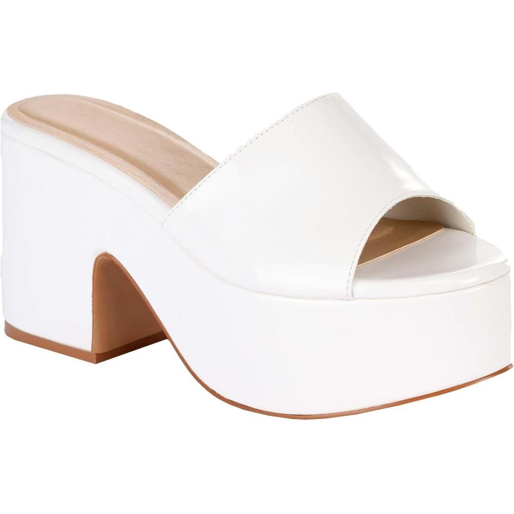 imageWhite Mule Disco Sandal Shoes for Women  Faux Patent Leather 325Inch Heel with Cushioned SolesWhite